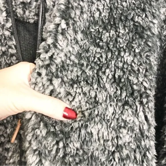 SIMPLY SOUTHERN | Teddy Full Zip Jacket Fluffy Gray & Black Mix Women’s Size XL - Picture 5 of 11